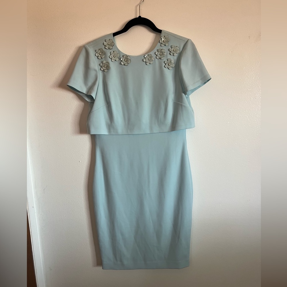 Powder Blue Badgley Mishka Midi Dress with 3D floral embroidery